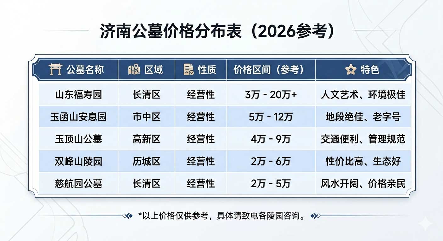 济南公墓价格分布表